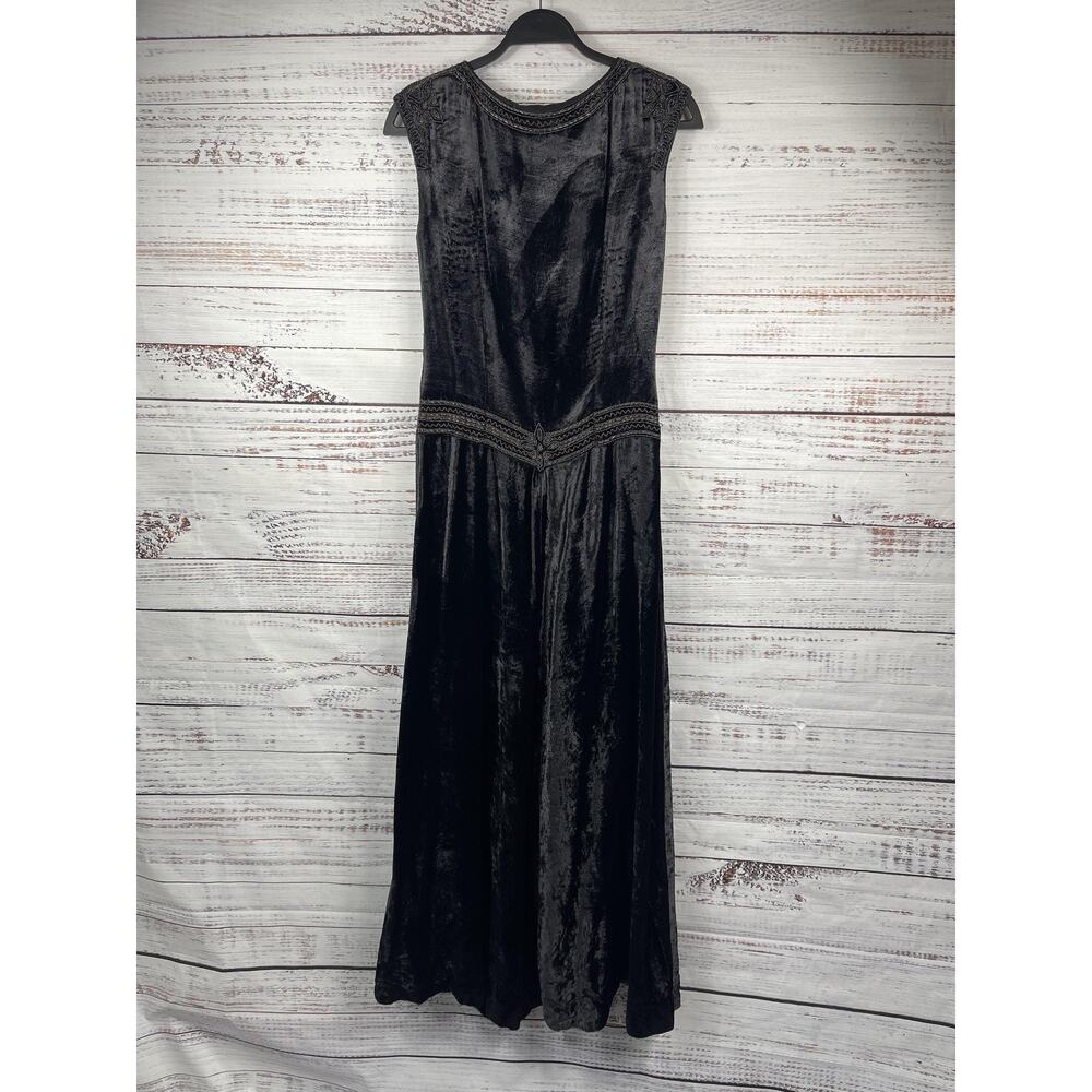 Mondi Dress Women's 38 US SZ 8 Black Beaded Crushed Velvet Sleeveless Maxi Gown - Picture 9 of 10